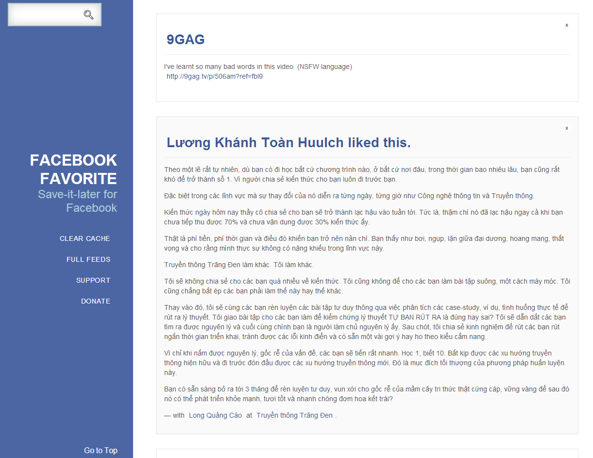 Lưu tin Facebook với Tiện ích Facebook Favorite
